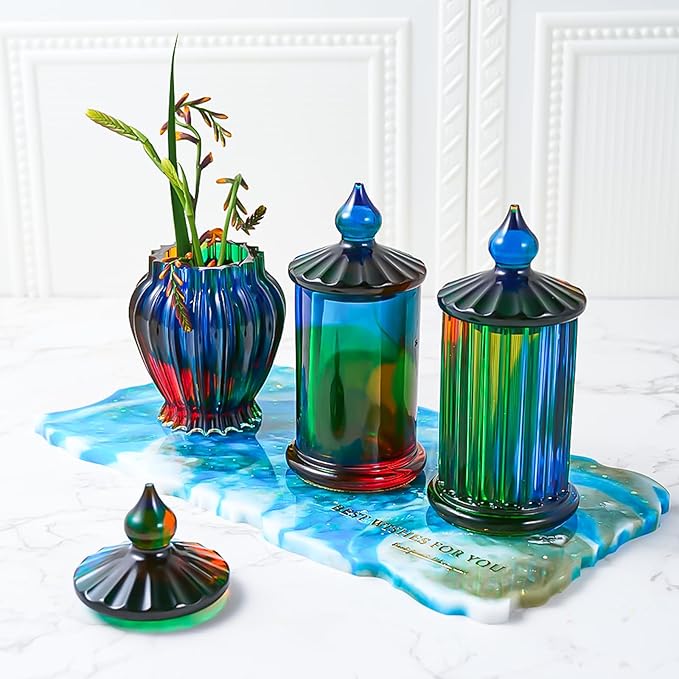 Jar Resin Molds Valentine Storage Box with Lid Epoxy Resin Casting Mold Cylinder Jars Candle Jewelry Trinket Container Mould DIY Planter Candy Organizer Making Concrete Cement Moulds Craft Home Decor