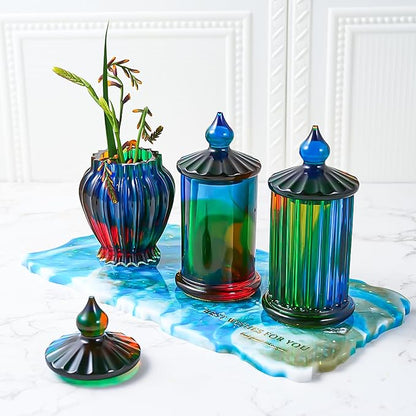 Jar Resin Molds Silicone with Lid Jewelry Storage Box Epoxy Resin Casting Mold for DIY Candle Vessels Pen Holder Cement Mould Cool Vintage Craft Making Candy Container Concrete Moulds Home Decoration