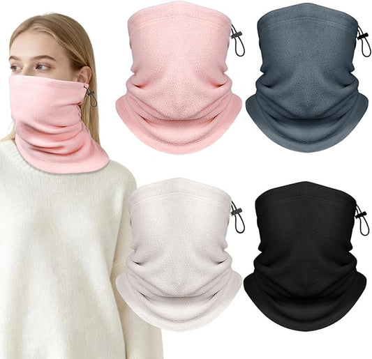 Winter Neck Warmer Gaiter: 4 Pack Windproof Face Ski Mask Fleece Face Cover Scarf for Cold Weather Sports and Work