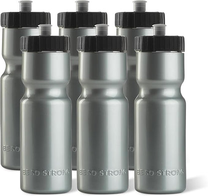 50 Strong Sports Water Bottles – Reusable 22 oz BPA-Free Plastic Bottles with Pull Top Cap – Made in USA – Top Rack Dishwasher Safe – Fits Most Bike Cages Brand