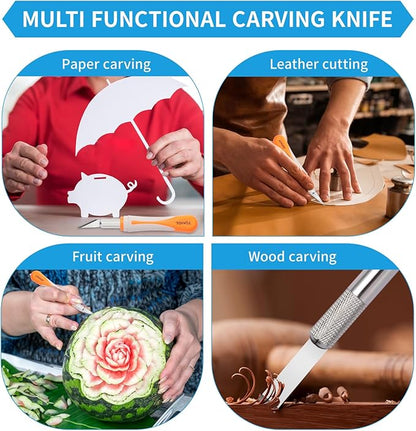 16-Piece Exacto Knife Set: 3 Hobby Knives &13 Industrial-Grade SK5 Steel Blades - Professional Craft Knife Set for DIY, Leather Craft, Pumpkin