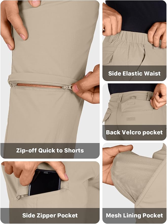 FREE SOLDIER Men's Outdoor Convertible Hiking Pants with Belt Lightweight Quick Dry Tactical Cargo Pants Nylon Spandex