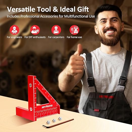 Mini 3D Multi-Angle Measuring Square Ruler, WT102C High Precision Hole Scribing Woodworking Tools, 0-90° Aluminum Alloy Carpenter Square Metric Wood Working Tools