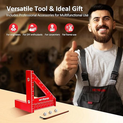 Mini 3D Multi-Angle Measuring Square Ruler, WT102C High Precision Hole Scribing Woodworking Tools, 0-90° Aluminum Alloy Carpenter Square Metric Wood Working Tools