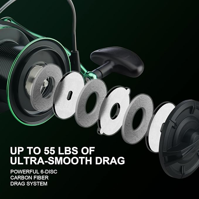 HAUT TON Spinning Reel 8000/9000/10000/12000/14000,6+1BB Metal Surf Fishing Reels,4.8:1 Gear Ratio 55lbs Drag Heavy Long Casting Inshore Saltwater Monster Fish