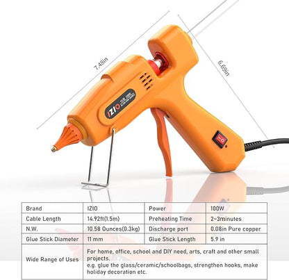 IZIO hot glue gun and sticks set with 21 glue sticks(7/16"), storage pouch, copper nozzle,Equipped with anti scalding mouth, safe switch, ergonomic grip, lightweight for diy projects, home repairs.