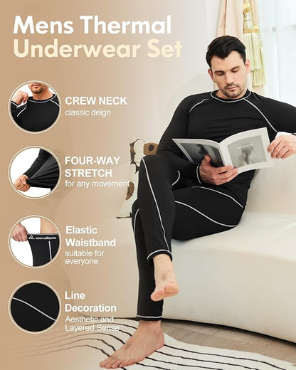 CL convallaria Thermal Underwear for Men Long Johns Fleece Lined Hunting Gear Set Base Layer for Cold Weather XS-4XL