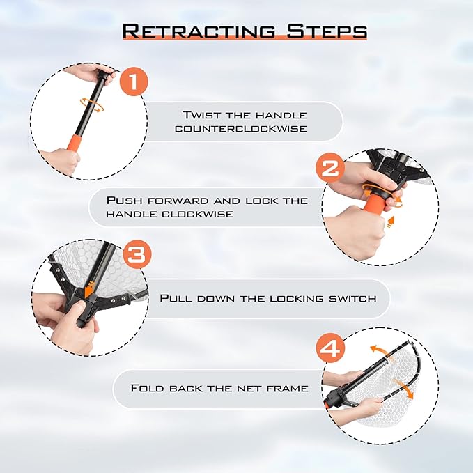 KastKing Brutus Fishing Net, Foldable Extendable Fish Landing Net, Lightweight & Portable Fishing Net with Soft EVA Foam Handle, Holds up to 44lbs/20KG, Fish-Friendly Mesh for a Safe Release