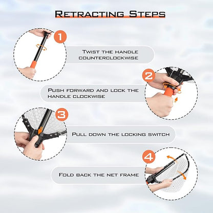 KastKing Brutus Fishing Net, Foldable Extendable Fish Landing Net, Lightweight & Portable Fishing Net with Soft EVA Foam Handle, Holds up to 44lbs/20KG, Fish-Friendly Mesh for a Safe Release