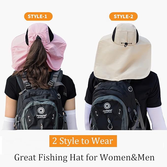 Sun Hat for Men Women with Neck Flap,UPF 50+ UV Protective Hiking Fishing Hats,Wide Brim Sun Hat for Women&Men