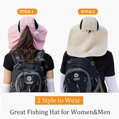 Sun Hat for Men Women with Neck Flap,UPF 50+ UV Protective Hiking Fishing Hats,Wide Brim Sun Hat for Women&Men