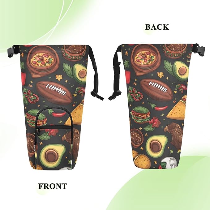 Mexican Food Flag Football Water Bottle Holder with Strap Insulated Water Bottle Carrier Crossbody Bags Pouch with Phone Pocket for Travel Gym Hiking Walking Running
