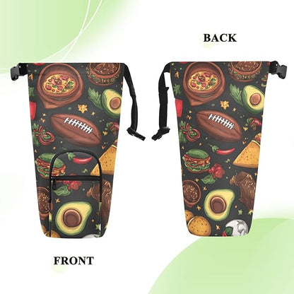 Mexican Food Flag Football Water Bottle Holder with Strap Insulated Water Bottle Carrier Crossbody Bags Pouch with Phone Pocket for Travel Gym Hiking Walking Running