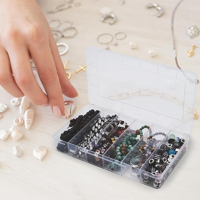 6 Pack 6 Grids Tackle Box Organizer, Clear Plastic Fishing Tackle Tray Box Board Game Storage Container Case for Crafts Beads Earrings Screws Nail Bobby Pins