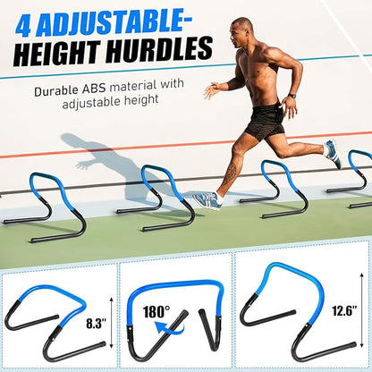Agility Speed Training Equipment Set, Football Practise Set with 20ft Agility Ladder, 12 Cones, 4 Adjustable Hurdles, Jump Rope, Parachute, for Basketball, Soccer, Football, Kids, Youth, Adults