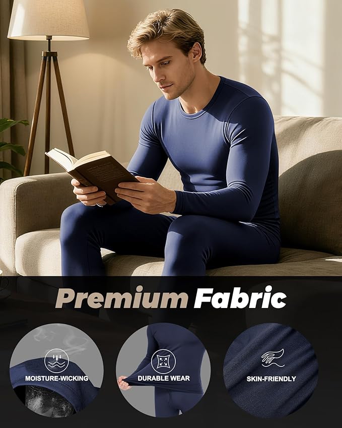 WEERTI Thermal Underwear for Men Long Johns with Fleece Lined Base Layer Men Cold Weather Top Bottom