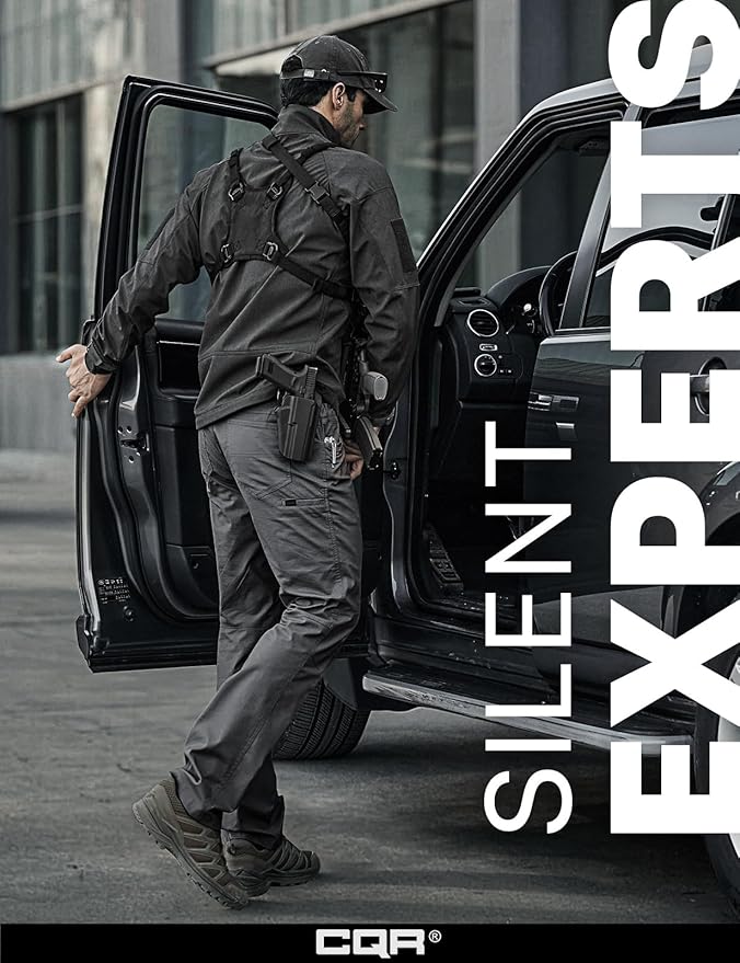 CQR Men's Flex Stretch Tactical Pants, Water Resistant Ripstop Cargo Pants, Lightweight EDC Outdoor Work Hiking Pants