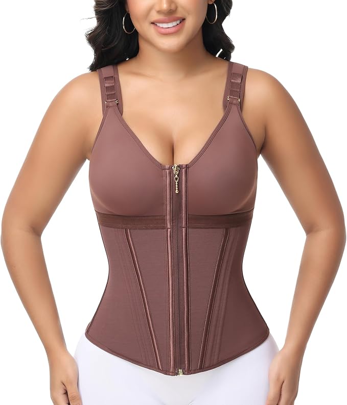 SHAPSHE Waist Trainer Corset for Women Tummy Control Sport Workout Body Shaper Vest for Women Postpartum Gym Zipper and Hooks