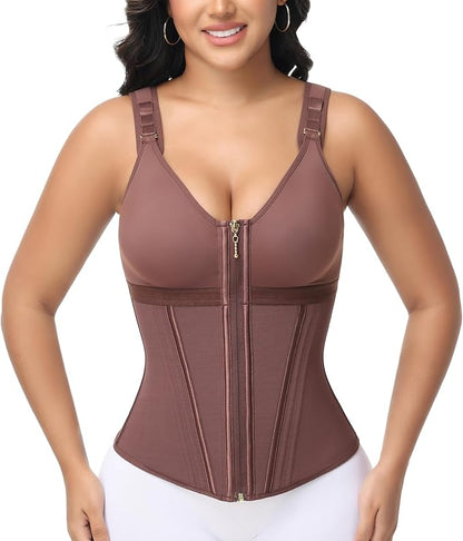 SHAPSHE Waist Trainer Corset for Women Tummy Control Sport Workout Body Shaper Vest for Women Postpartum Gym Zipper and Hooks
