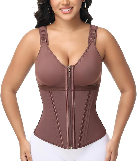 SHAPSHE Waist Trainer Corset for Women Tummy Control Sport Workout Body Shaper Vest for Women Postpartum Gym Zipper and Hooks