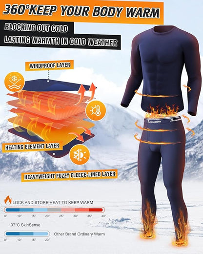 CL convallaria Long Johns Thermal Underwear for Men Soft Fleece Lined Base Layer Cold Weather Top Bottom Gift Set