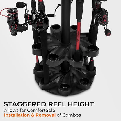 KastKing V16 Fishing Rod Rack With Rotating Base- Fishing Pole Rack Holds Up to 16 Fishing Rods or Combos, Lightweight and Durable ABS Construction, Space-Saving Fishing Rod Holders for Garage
