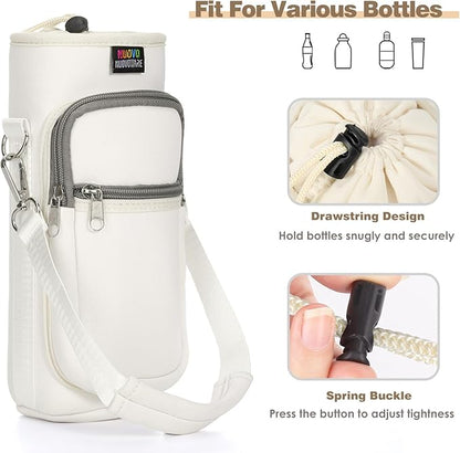 Nuovoware Water Bottle Carrier Bag,25oz/40oz/64oz Bottle Pouch Holder,Adjustable Shoulder Hand Strap 2 Pocket Sling Neoprene Sleeve Sports Accessories for Hiking Travelling Camping