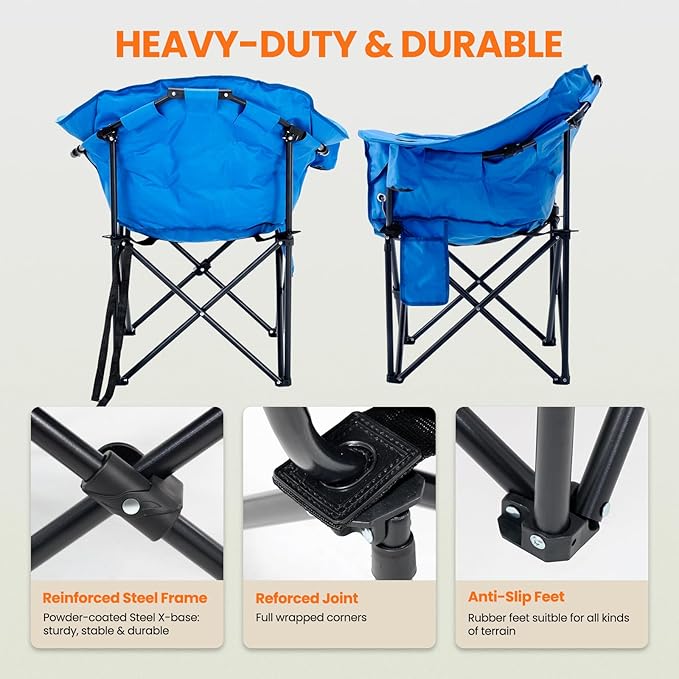 NAIZEA Heated Massage Camping Chairs,Heated Outdoor Chair w/3 Heating Mode, Oversized Heated Chair for Adults, Heavy Duty Folding Camping Chairs for Camp,Fishing, Sports Events,NOT Included Battery