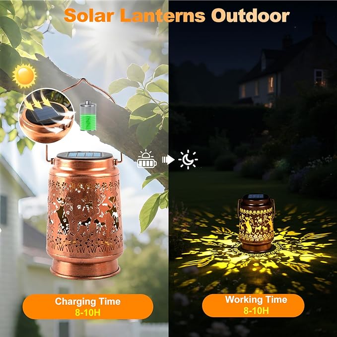 Solar Lanterns Outdoor Waterproof, Dog Garden Decor for Yard Porch Lawn Patio Pathway, Hanging Solar Lights Birthday Gifts for Women Mom Grandma Sister Friend