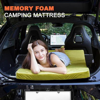Memory Foam Camping Mattress Sleeping Pad, 3" Thick Waterproof Portable Roll Up Sleeping Mats & Floor Mattress Pad with Pillow + Travel Bag for Camping Car Truck SUV Tent Sleepover Kids Adult