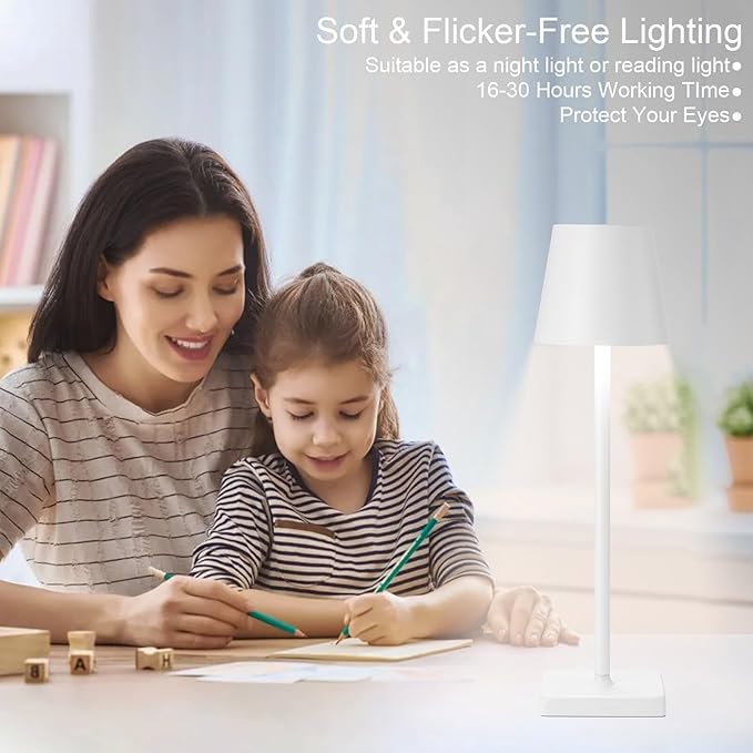 2 Pack Rechargeable Cordless Table Lamps, 5200mAh Battery Touch Table Light, Aluminum Shell Stepless Dimmable Portable LED Desk Lamp for Dinner/Restaurant/Outdoor White