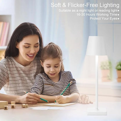 2 Pack Rechargeable Cordless Table Lamps, 5200mAh Battery Touch Table Light, Aluminum Shell Stepless Dimmable Portable LED Desk Lamp for Dinner/Restaurant/Outdoor White