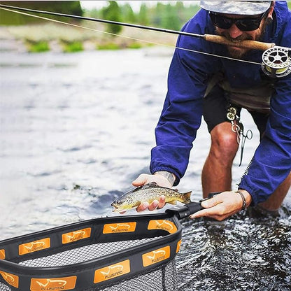 PLUSINNO Floating Fishing Net for Steelhead, Salmon, Fly, Kayak, Catfish, Bass, Trout Fishing, Rubber Coated Landing Net for Easy Catch & Release, Compact & Foldable for Easy Transportation & Storage