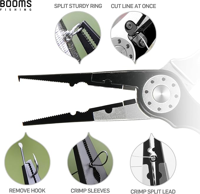 Booms Fishing X1 Aluminum Fishing Pliers Saltwater, Surf Fishing Tackle Kit, Fishing Multitool Hook Remover Braided Fishing Line Cutting and Split Ring with Coiled Lanyard and Sheath