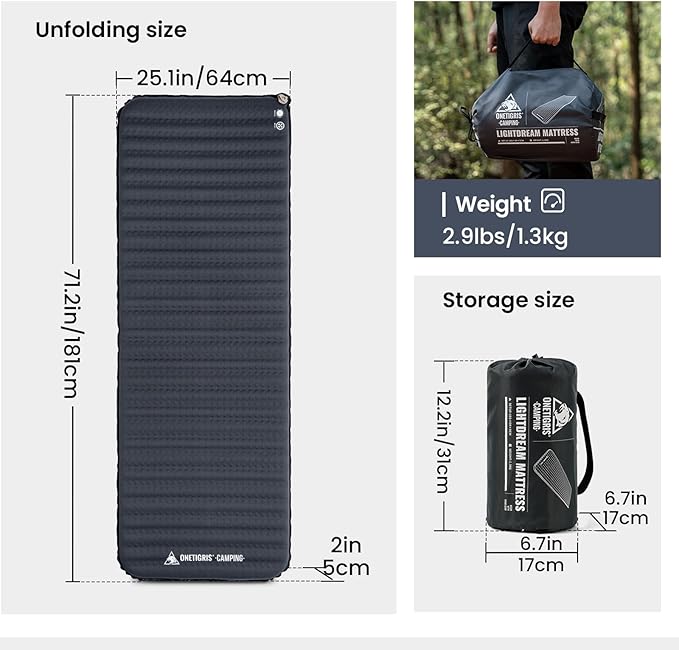 ONETIGRIS LIGHTDREAM Sleeping Pad Self-Inflating Foam Mat Mattress for Camping Backpacking Trekking Car Trips Travels