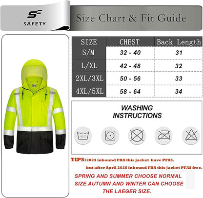 sesafety Hi Vis Rain Jacket, Rain Suits for Men Waterproof withBlack Bottom, Rain Coats for Men Interior Mesh, Class 3 HighVisibility Rain Gear,Removable Hood