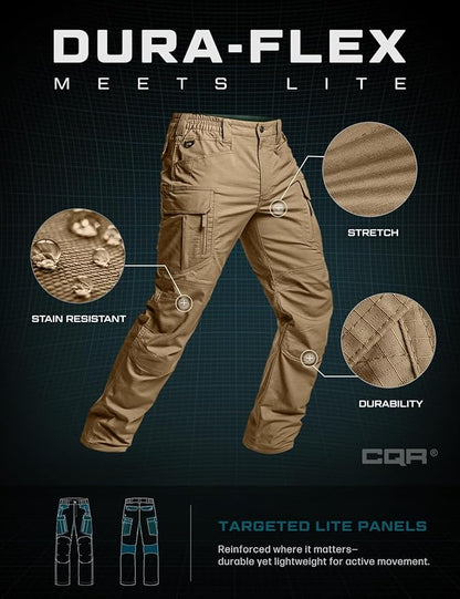 CQR Men's Flex Stretch Tactical Pants, Water Resistant Ripstop Cargo Pants, Lightweight EDC Outdoor Work Hiking Pants
