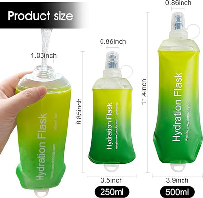 WILDREEDS 500ml Soft Flask, TPU Collapsible Soft Water Bottle for Hydration Pack, Running Vest, Folding Water Bottle for Hiking Cycling Climbing-1Pcs, Yellow to Green