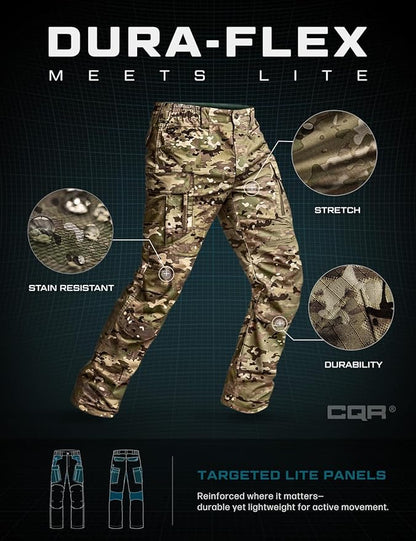 CQR Men's Flex Stretch Tactical Pants, Water Resistant Ripstop Cargo Pants, Lightweight EDC Outdoor Work Hiking Pants