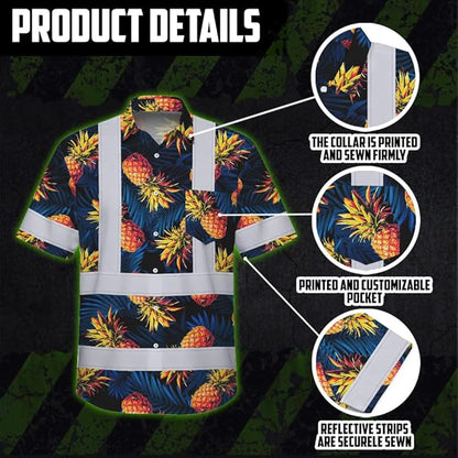 High Visibility Hawaiian Shirt for Men Tropical Shirts Custom Name Floral Outfit Reflective Safety Workwear