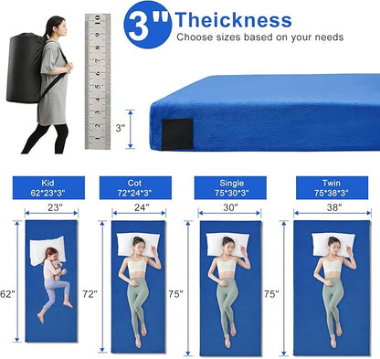 Memory Foam Camping Mattress pad, Comfortable Thick Floor Sleeping Mat for Adults with Waterproof and Non-Slip Bottom, Portable Roll Up Mattress for Sleepover Guest,Cot Mad for Car Camping