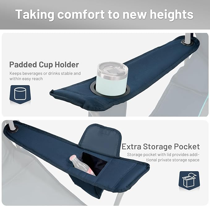 TIMBER RIDGE Oversized Folding Camping Chair Support 550 LBS, Heavy Duty Portable Chairs with Cup Holder Side Pocket for Lawn, Outdoor Picnic, Fishing, 2 Pack(Navy)