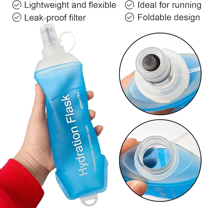 WILDREEDS 500ml Soft Flask, TPU Collapsible Soft Water Bottle for Hydration Pack, Running Vest, Folding Water Bottle for Hiking Cycling Climbing-1Pcs, Blue