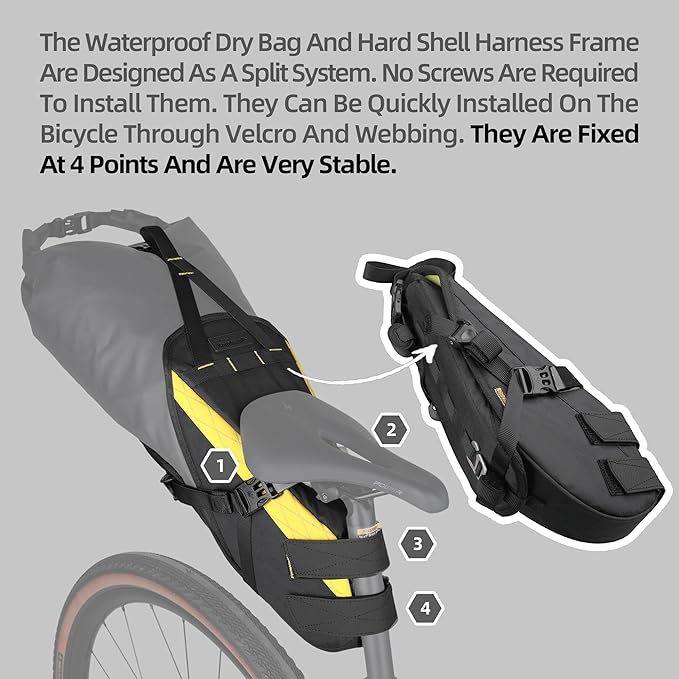 Rhinowalk Waterproof Bicycle Saddle Bag Large Capacity Bike Bag Under Seat Bag 14L Rainproof Mountain Road Bike Seat Bag Bicycle Bag Professional Cycling Accessories-Black&Yellow