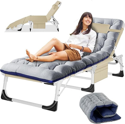 Slsy Sleeping Cots for Adults, 5-Position Folding Chaise Lounge Chairs Outdoor, Portable Folding Bed Cot Lounge Chair for Beach Lawn Camping Pool Sun Tanning