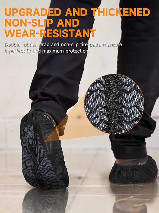 TOOSOFt Black Shoe Covers Disposable Non Slip 100 Pack (50 Pairs): Extra Large Non-Woven Fabric Booties for Shoes Covers for Indoors Reusable,Breathable, Waterproof - Fits Up to Size 14 US Men
