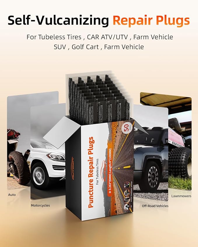 Tire Plugs Heavy Duty (4", 50 Pack) - 1/4" (6mm) Tubeless Tire Plugs for Car, ATV/UTV, Professional Tire Repair Plugs for Tire Flats, Essential for Tire Plug Kit or Tubeless Tire Repair Kit