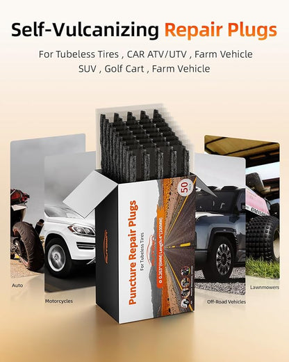 Tire Plugs Heavy Duty (4", 50 Pack) - 1/4" (6mm) Tubeless Tire Plugs for Car, ATV/UTV, Professional Tire Repair Plugs for Tire Flats, Essential for Tire Plug Kit or Tubeless Tire Repair Kit