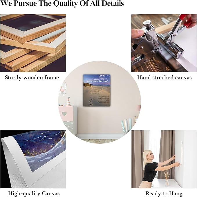 Footprints in the Sand Wall Art Decor, Footprints in the Sand Canvas Prints Wall Art, Inspirational Christian Poem Wall Poster Gift, Beach Picture Wall Art for Living Room Beach Office 32"Wx48"HInches