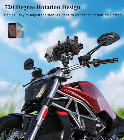 BRCOVAN Motorcycle Phone Mount Holder with Vibration Dampener & High-Speed Secure Lock, Adjustable Handlebar Cellphone Clamp for Bike Bicycle Scooter ATV, Fit 5.4-7.2'' Smartphone, Big Phone Friendly